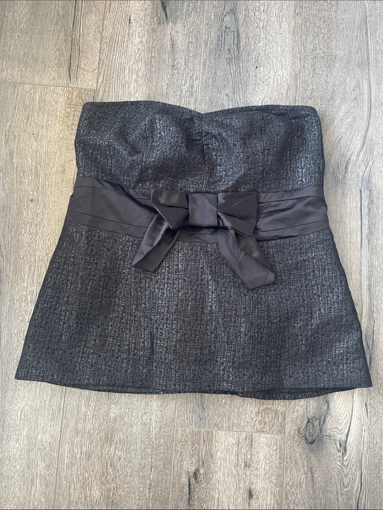 Lane Bryant Tops - Lane Bryant Black Strapless Bow-Waist Textured Bustier Top